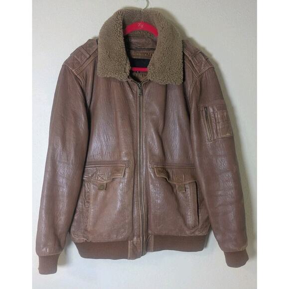 Vintage Brown Wilson's Leather Bomber Jacket with Faux Shearling Collar - XL